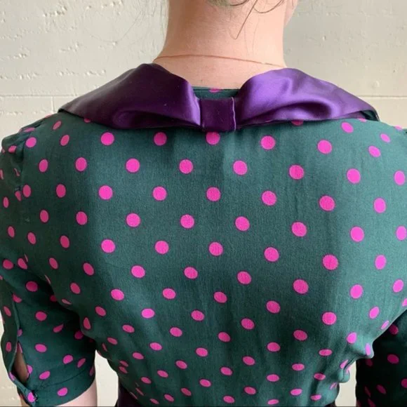 Rare Vintage Moschino Silk Polka Dot Retro Dress sz S - Picture 11 of 15